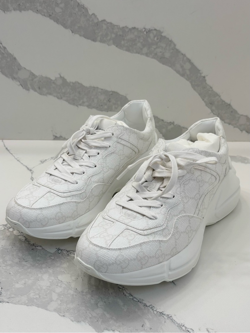 Gucci Women’s 41 Rhyton Tessuto GG Supreme White Chunky Low Top Sneakers